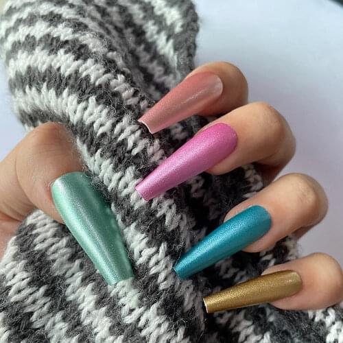 1pc Pearl Shine Rose Gold Fake Nails 14 Colors False Nails Art Manicure Professional Ballerina Coffin Press on Nail Tips