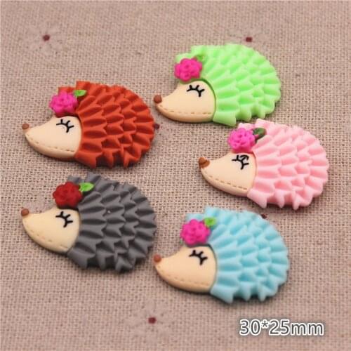 10pcs Cute Resin Animal Hedgehog Flatback Cabochon DIY Hair Clip Home Craft Decoration Accessories,25*30mm
