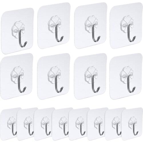 16 pieces wall hooks self-adhesive transparent hooks 7 cm x 7 cm hooks for the kitchen bathroom door ceiling bracket 16 stukke