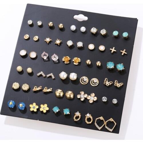 30Pair/Set Crystal Earrings For Women Bohemian Geometry Round Earrings Set Jewelry Brincos Pearl Stud Earring Womens Gifts