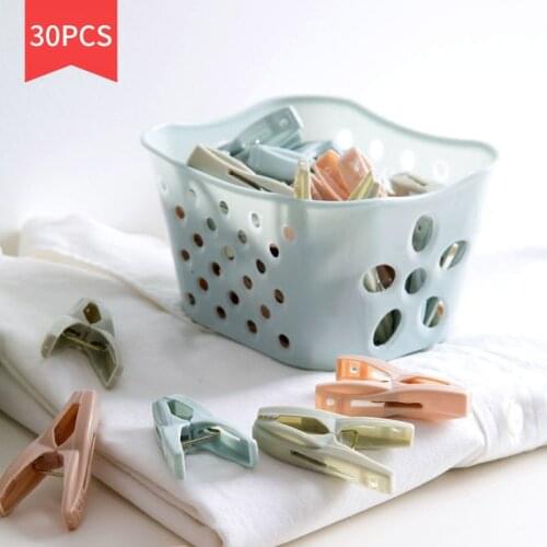 30PCS Heavy Duty Clothes Pegs Plastic Hangers Racks Clothespins Laundry Clothes Pins Hanging Pegs Clips With Storage Basket