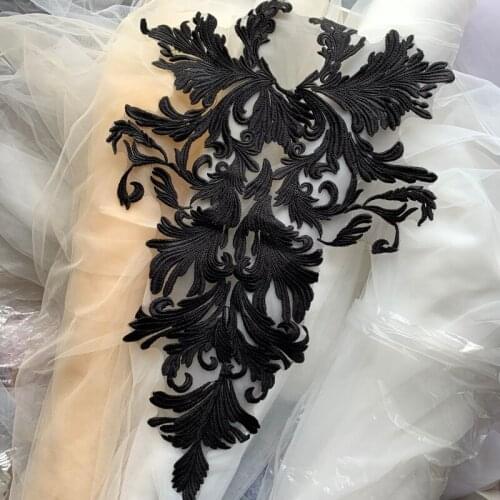 2Pcs Large lace patch flower diy craft material high-grade wedding dress lace fabric applique accessories white black