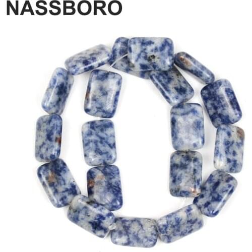 Rectangle Natural Charm Blue Spots Stone Beads Loose Spacer Beads Wholesale Fit For Fashion Bracelet Jewelry Making DIY 13X18mm