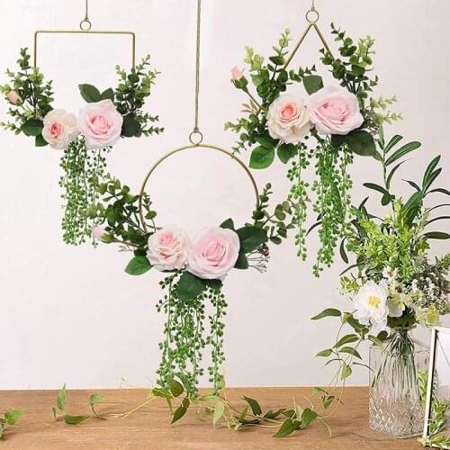 Floral Hoop Wreath Set of 3 Artificial Rose Flowers and Eucalyptus Hanging Wall Hoop Garland for Wedding Wall Decor
