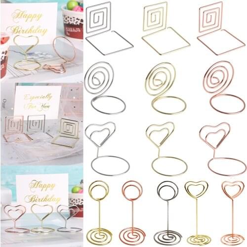 New Card Holder Cool Wedding Party Desktop Home Decoration Place Card Holder Heart Ring Shape Photo Clip Table Number Stand