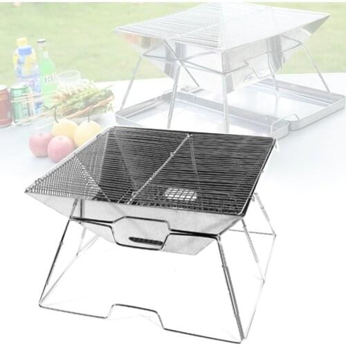 Home Garden Non-smoke Charcoal BBQ Grill Stainless Steel Folding BBQ Grill Camping BBQ Skewers Grill Outdoor Camping Picnic Tool