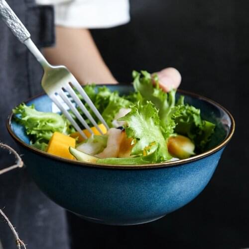 FANCITY Retro home large soup bowl, creative ceramic rice bowl, large bowl of ramen bowl, salad bowl