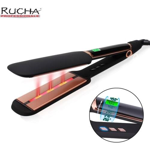 Infrared Hair Flat Iron Professional Ceramic Tourmaline 2 inch Wide Hair Straightener with LCD Display Adjustable Temperature