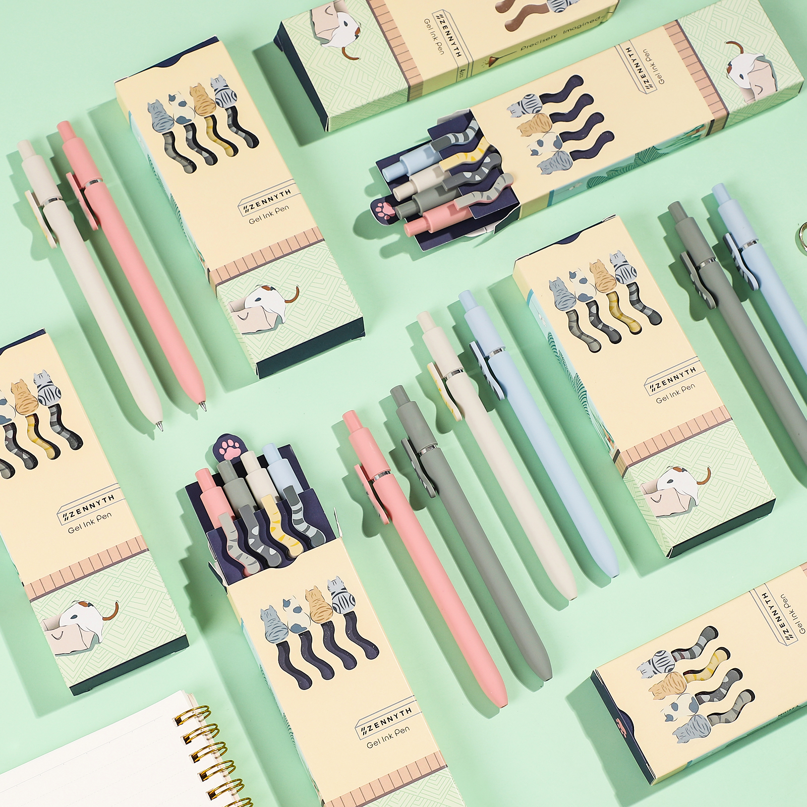 JIANWU 4Pcs/Set Cute Cat Cartoons Gel Pen 0.5mm Black Ink Retractable Ballpoint Exam Pen For Writing Kawaii Stationery Supplies