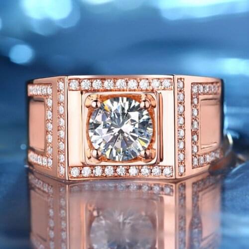 Luxury Rose Gold 925 Sterling Silver Mens Ring Engagement Party Wedding Exquisite Elegant Original Design Gift for Boyfriend
