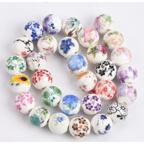 10pcs 10mm 12mm Flower Patterns Round Ceramic Porcelain Loose Spacer Beads lot for DIY Crafts Bracelet Jewelry Making 1#~44