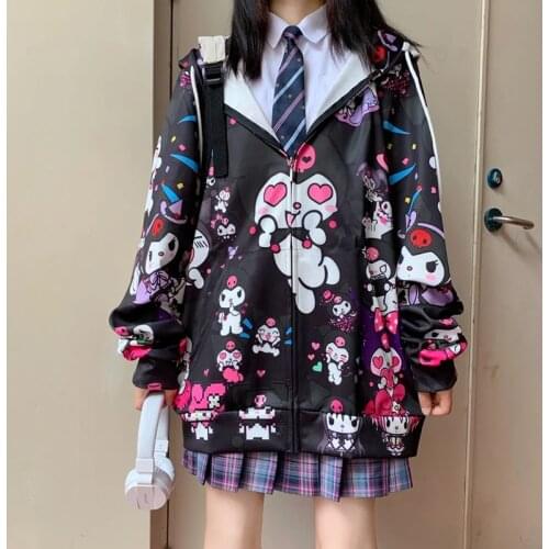 Spring and Autumn Japanese Style JK Jacket Student Sweatshirt Hooded Cartoon Sweet Kawaii Korean Fashion Loose Cardigan Tops