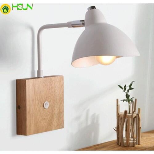 Lamp Nordic Led With Wall Adjustable Lampshade For Bedside Corridor Aisel Modern Wall Mounted Wood Lighting Fixture Wall Sconce