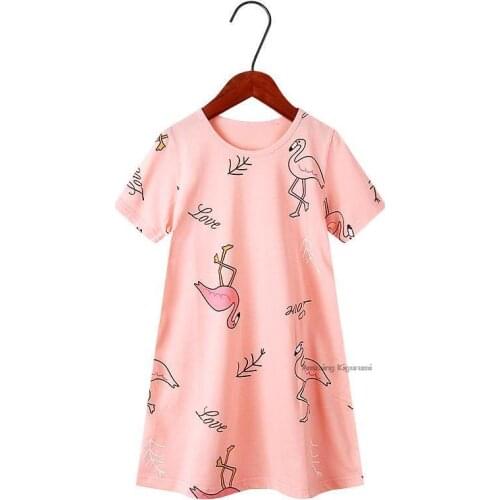 Fashion Children Clothing Summer Girls Pink Dresses Baby Pajamas Cotton Princess Nightdress Sleepwear Kids Flamingo Nightgown