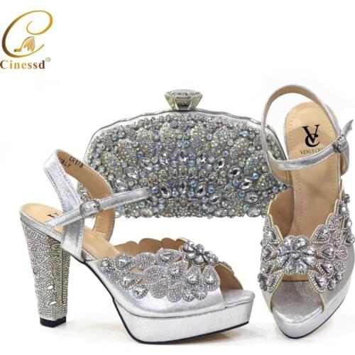 Fashion Nigeria Wedding Shoes and Bags Set Decorated with Rhinestone Designer Shoes and Bag Set High Quality Luxury Women ShoeS