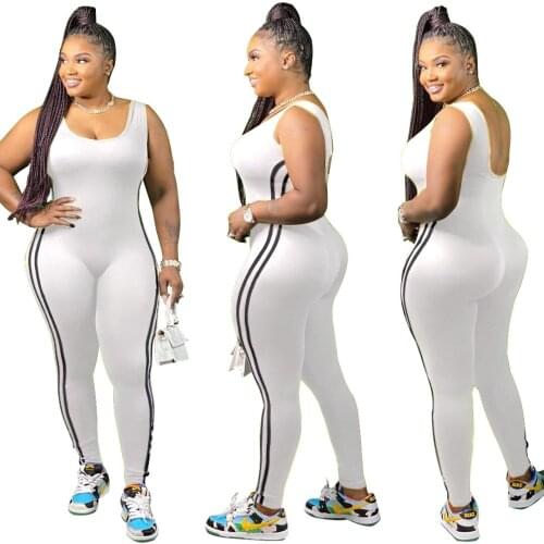 Oversized Womens Tank Top Side Striped Bodysuit One-Piece Pants 9 Colors