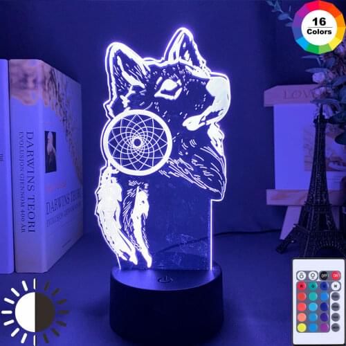 3D Illusion Night Light Wolf and Dreamcatcher for Home Decoration Nightlight Hit Color Touch Sensor Led Bedroom Table Lamp Gift