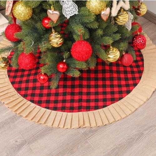 2021 New Christmas Tree Skirt Cute Plaid Tree Skirt Christmas Decorations for Home Red 120cm