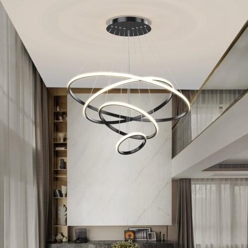 NEW Led Modern Pendant Lamp For Dining Room Kitchen loft Home Black Circle Deco Round Ring Hanging Chandelier Light Fixture