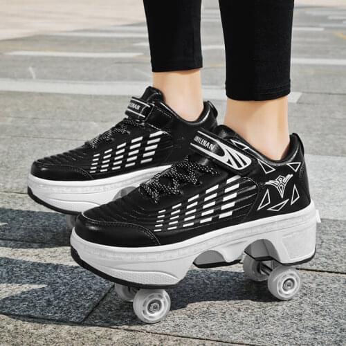SkatesRoller Shoes Deformation Parkour Shoes Four Wheels Running Shoes Roller Skates For Adult teens Men Women Unisex