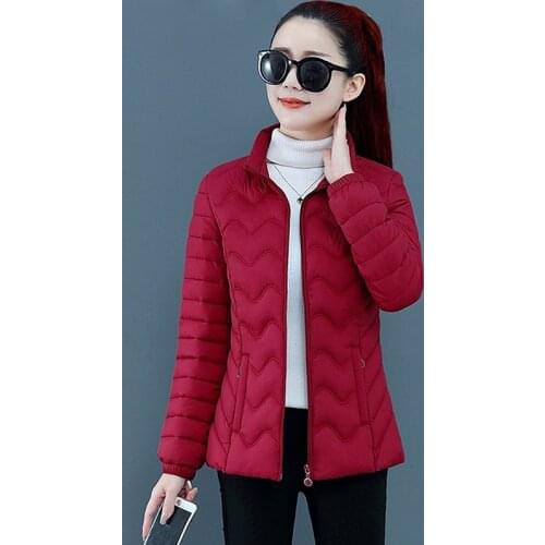 2021 Autumn And Winter Women Solid color Thin Parkas Cotton Jacket Long Sleeve Female Black Padded Overcoat