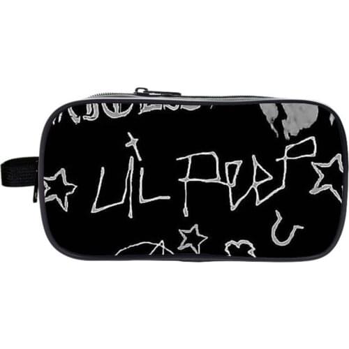 Lil Peep Pencil Bag Double-layer Zipper Pencil Case Students Functionary Pen Bag 3D Cartoons Cute Multifunction Stationery Case