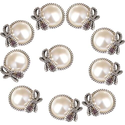 Phenovo 10pcs Bow Alloy Pearl Flatback Buttons Embellishment for Jewelry Making DIY Hair Accessories