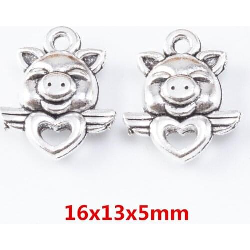 40 pieces of retro metal zinc alloy pig pendant for DIY handmade jewelry necklace making 6962