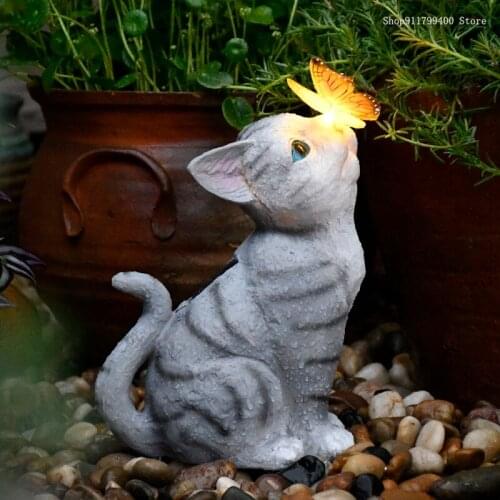 Resin cat solar sculpture ornaments outdoor decoration ornamental sculpture crafts garden landscape decoration accessories