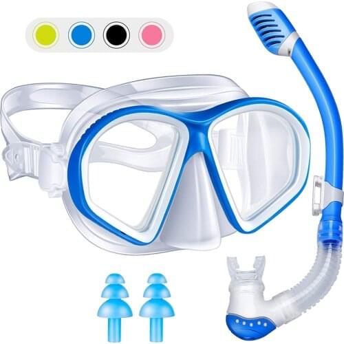Kids Snorkel Set Dry Top Diving Mask Anti-Leak Impact Resistant Panoramic Tempered Glass Professional Swimming Gear for Youth