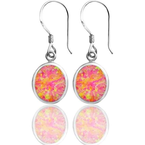 Dormith real 925 Sterling Silver earring created blue/white red fire/salmon pink water-drop opal earrings Dangle Earrings