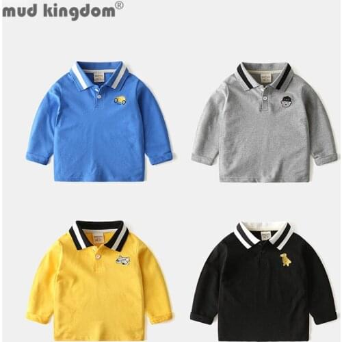 Mudkingdom Polo Shirts Boys Long Sleeve Lapel Embroidery Cartoons Spring and Autumn Childrens Clothing Fashion Outfits