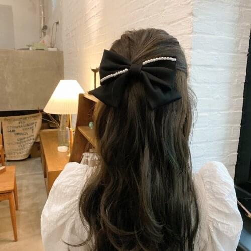 Net red hair accessories pearl bow hairpin headdress Korean female Xiahou head spring clip hairpin big clip black hairpin