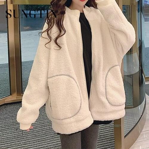 Sungtin Autumn Winter Thicken Warm Lamb Wool Loose Jackets Women Fashion Fleece Soft Female Coats Korean Teddy Causal Outwears