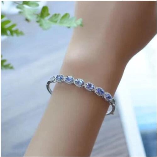 Tanzanite Bangle Free shipping Natural and real Tanzanite Bracelets 925 sterling silver Fine jewelry gems 4*6mm 6pcs