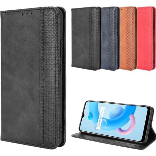 RealmeC11 Case Vintage Business Cover Stand Holder Shell Shockproof Wallet Leather Capa Smart Coque for Realme C20/20A Para