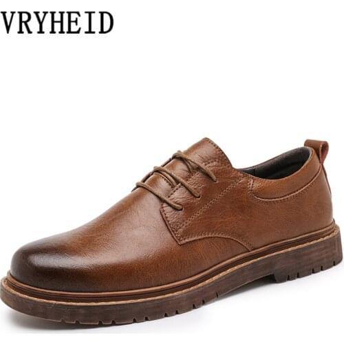 VRYHEID Genuine Leather Wearable Mens Casual Shoes Round Head Fashion Work Shoes Spring Autumn Business Dress Men Derby Shoes