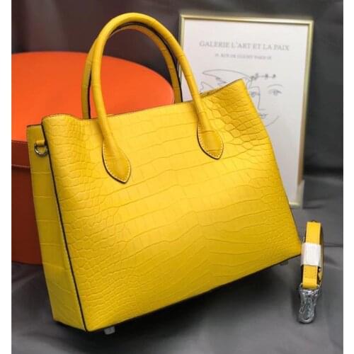 Authentic Crocodile Belly Skin Lady Yellow Working Purse Genuine Alligator Leather Female Handbag Womens Large Shoulder Bag