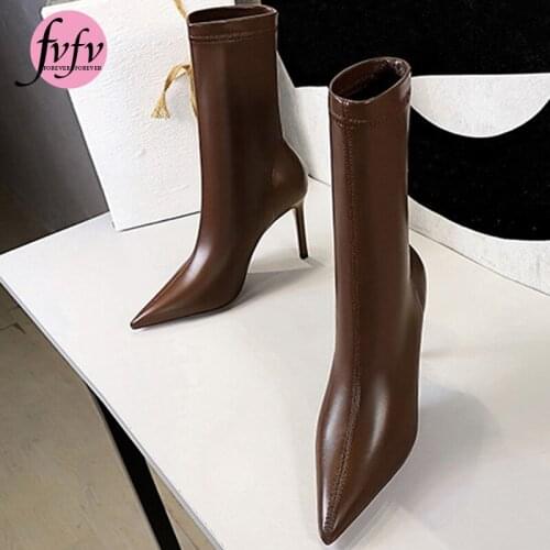 [fvfv]2021 Spring High Quality Soft PU Material Boots Women Pointed Toe Pumps Heels Fashion Ladies Party Shoes Large Size 41