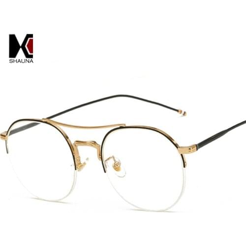 SHAUNA Classic Hand Made Half Metal Glasses Women Round Glasses Vintage Men Clear Lens Eyeglasses Frame