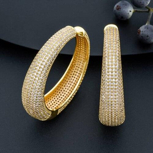 ModemAngel 49mm Big Earrings For Women Ear Drops Copper High Quality Full Mirco Paved Crystal Zircon Setting Earring Jewelry