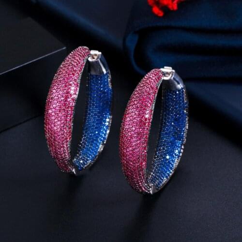 Vintage Red Blue Hoop Earrings Women ESYS0333 Cubic Zircon Charm Iced Out Bling Elegant Luxury Trendy Gift Jewelry