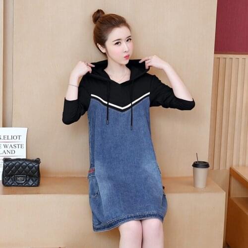 New 5XL Spring Autumn Women Dresses Plus Size Fashion Casual Loose Patchwork Hooded Jeans Dress For Women Larger Denim One-Piece