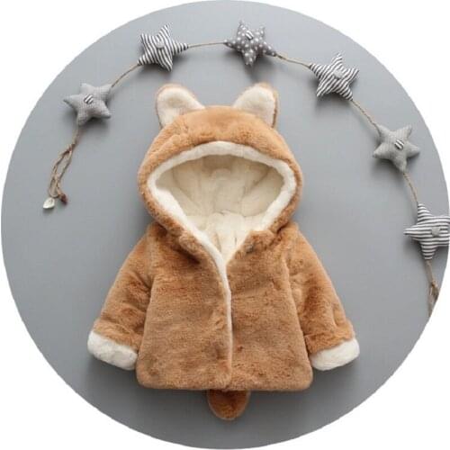 Winter Baby Boiled Wool Jacket Girls Woolen Coat Toddler Kids Baby Girl Plush Rabbit Ear Hoodies Hooded Coat Jacket Outwear Warm