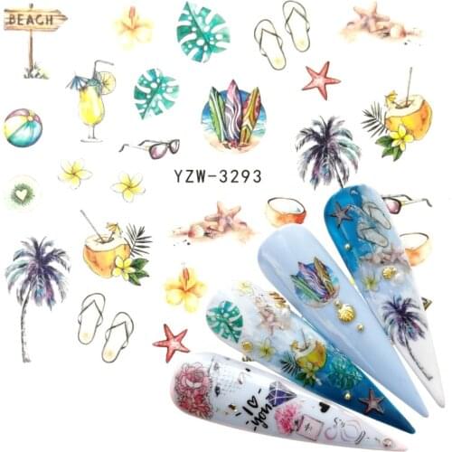 LCJ 1 PC Cool Summer Designs Nail Stickers Water Transfer Decals Decoration Summer Marine Life Slider For Nail DIY Tips