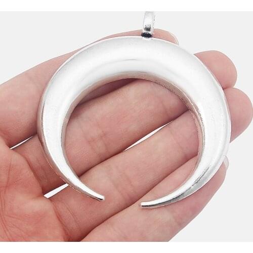 2PCS Antique Large Ox Horn Crescent Moon Charms Pendants for Necklace Making Jewelry Findings 63x55mm