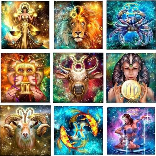 Full Diamond Painting Zodiac Signs Diamand Paint Animals Embroidery Mosaic Rhinestone Picture Wall Sticker New Hobby Diamond Dot