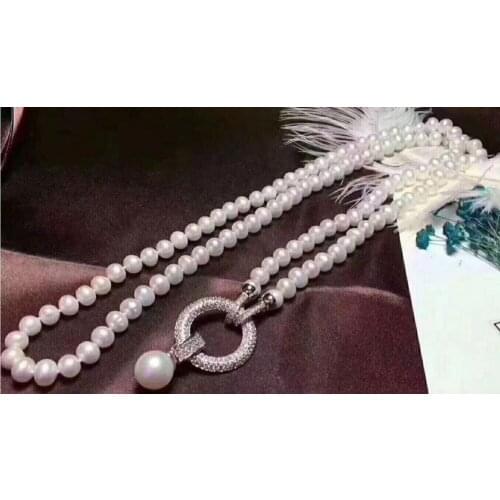 Noble jewelry 9-10mm Freshwater pearl pendant necklace 35inch