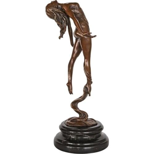 Bronze Jumping Female Dancer Sculpture Western Girl Dancing Figurine Statue Modern Art Decor