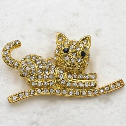 Cat Brooch Clear Rhinestone Pin brooches C836 A2